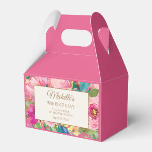 Caixinha De Lembrancinhas Floral de Aquarela Rosa Amarelo Aniversário de 90 