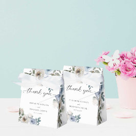 Caixinha De Lembrancinhas Floral de Casamento Azul Empoeirado Escrito Elegan