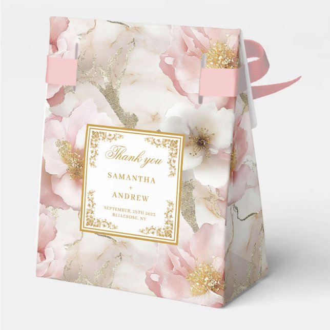 Caixinha De Lembrancinhas Floral Dusty Pink Casamento Dourado de Marfim Caix (Floral Dusty Pink Ivory Gold Wedding Favor Box)
