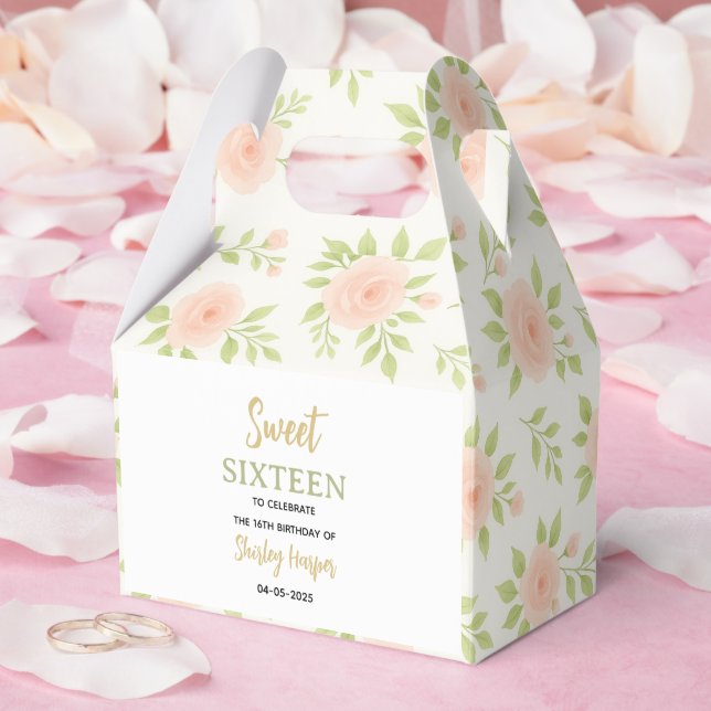 Caixinha De Lembrancinhas Floral Gold Script Sweet Sixteen Birthday  (Casamento)