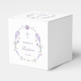 Caixinha De Lembrancinhas Floral Lilac Lavender Wreath Baptism Cube