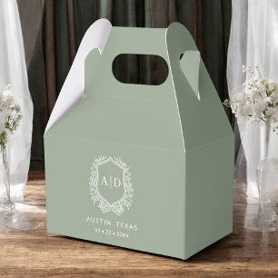 Caixinha De Lembrancinhas Floral Monograma Wedding Sage Green Crest Modern