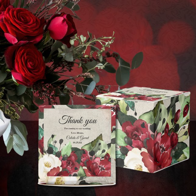 Caixinha De Lembrancinhas Floral Verde Branco Burgundy | Cinza Grunge (Criador carregado)