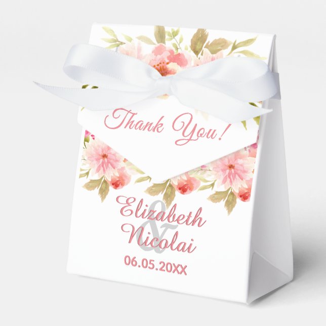 Caixinha De Lembrancinhas Flores brancas rosa obrigado de casamento (Frente)