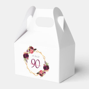 Caixinha De Lembrancinhas Flores burgundy de 90 de aniversário geométrico