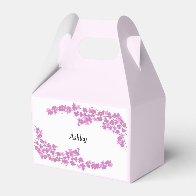 Caixinha De Lembrancinhas Flores Cor-de-Rosa com Nome (Frente)