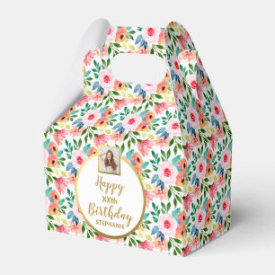 Caixinha De Lembrancinhas Flores De Aquarela, Foto Personalizada, Feliz Aniv