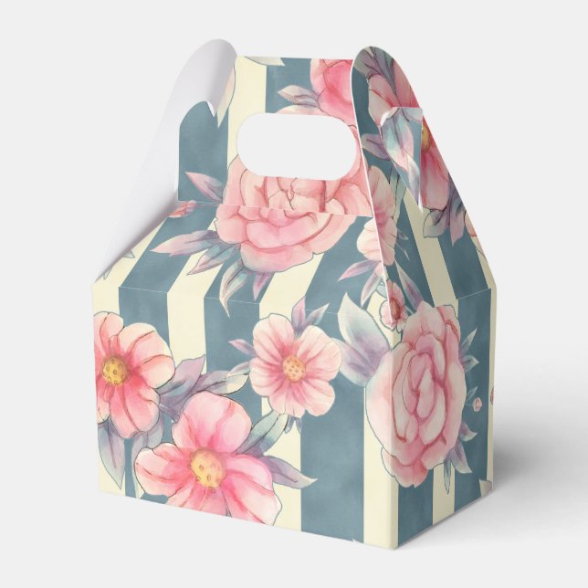 Caixinha De Lembrancinhas Flores de Aquarela Rosa em Stripes (Frente)