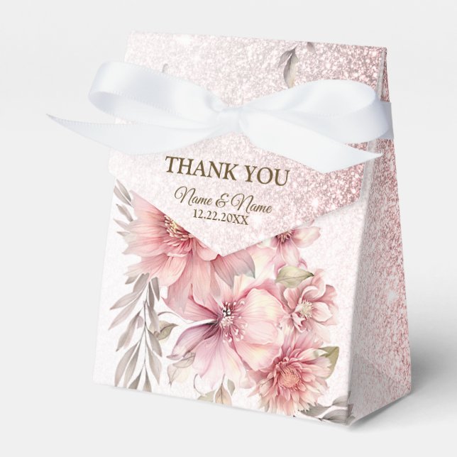 Caixinha De Lembrancinhas Flores de Aquarela Rosa-Partidárias Brilhantes Mod (Frente)