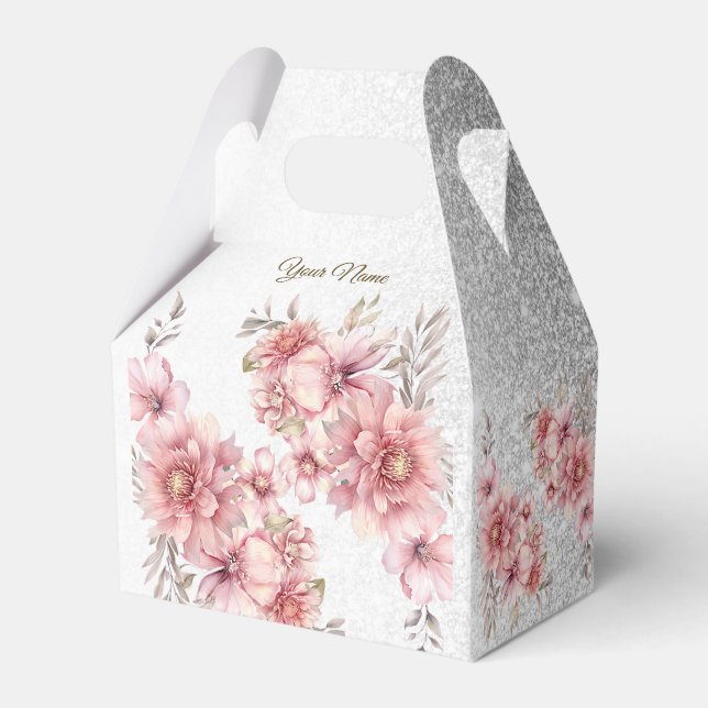 Caixinha De Lembrancinhas Flores de Aquarela Rosa-Partidárias Brilhantes Mod (Frente)