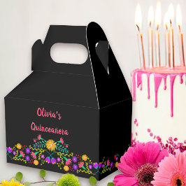 Caixinha De Lembrancinhas Flores de Fiesta Mexicanas, Rosa Preto, Personaliz