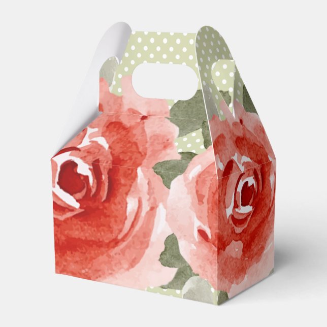 Caixinha De Lembrancinhas Flores de Gable de Rosas Vermelhas em Aquarela (Frente)