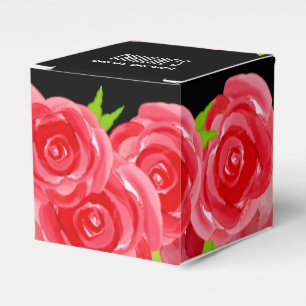 Caixinha De Lembrancinhas Flores de Rosas Vermelhas em Aquarela Quadrado de