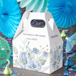 Caixinha De Lembrancinhas Flores e Folhas de Aquarela Azul Empoeirado Rústic