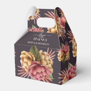 Caixinha De Lembrancinhas Flores Elegantes de Pêonias em Castanho Roxo