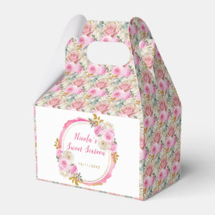 Caixinha De Lembrancinhas Flores Elegantes Douradas e Rosa Brilhantes Doce D