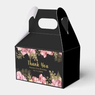 Caixinha De Lembrancinhas Flores Elegantes Rosa e Dourado Aniversário