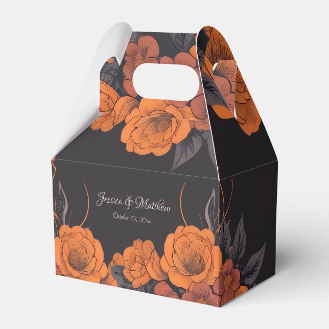 Caixinha De Lembrancinhas Flores Laranja simples Elegantes  (Frente)