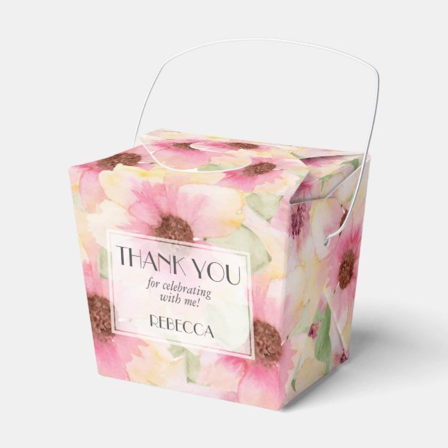 Caixinha De Lembrancinhas Flores Rosa Bege para Viagem (Frente)