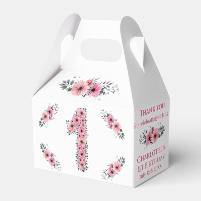 Caixinha De Lembrancinhas Flores Rosa Rosa, primeiro aniversario FBig (Frente)