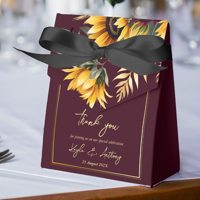 Caixinha De Lembrancinhas Flores solares caem Burgund de casamento no verão (Sunflower wedding favors burgundy favor box fall summer wedding sunflower themed favor box)