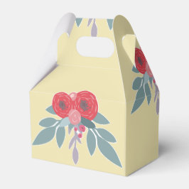 Caixinha De Lembrancinhas Flores vermelhas e folhas verdes em castanho