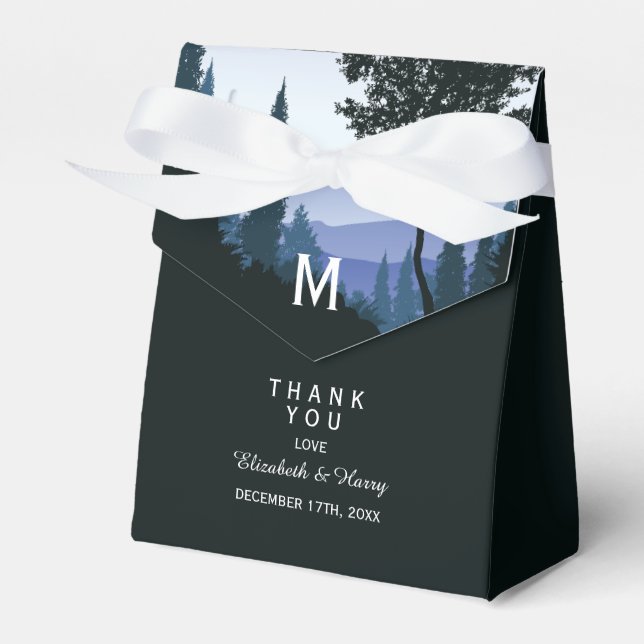 Caixinha De Lembrancinhas Floresta de Madeira Azul, Casamento Russo (Frente)