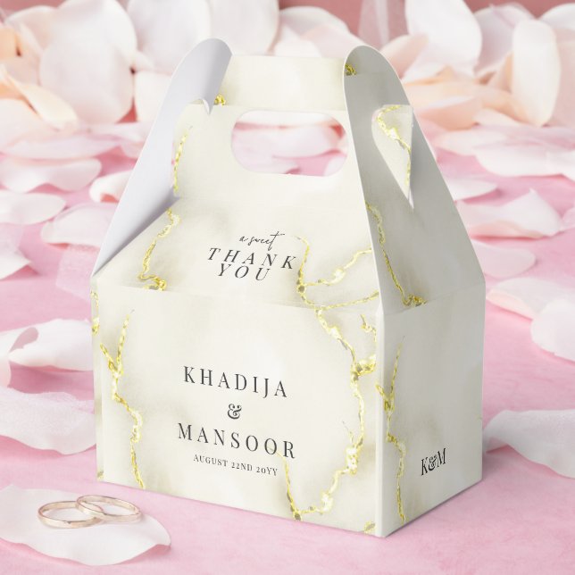 Caixinha De Lembrancinhas Foil Dourada Textura De Mármore - Obrigado (Casamento)