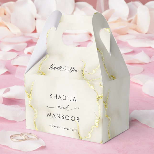 Caixinha De Lembrancinhas Foil Dourada Textura De Mármore - Obrigado (Casamento)