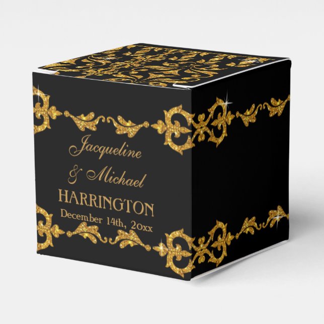 Caixinha De Lembrancinhas Folha Damask Art Nouveau Dor de Recepção de Glitte (Frente)