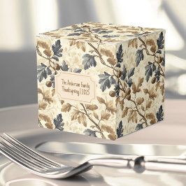 Caixinha De Lembrancinhas Folha de Carvalho de Queda Vintage | Azul Elegante