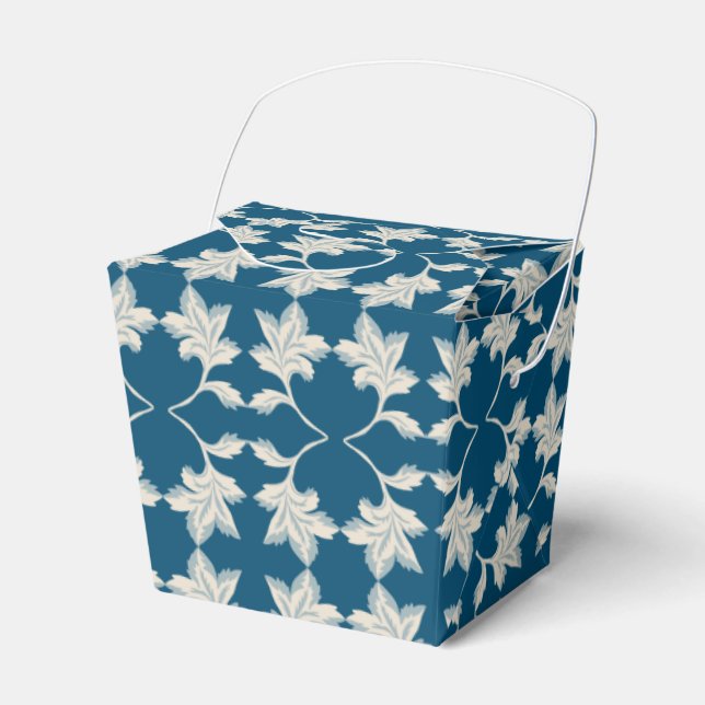 Caixinha De Lembrancinhas Folhas de enrolamento azul de prata (Frente)