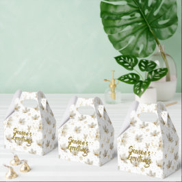 Caixinha De Lembrancinhas Folhas de Ouro Branco e Padrão de Flocos de Neve