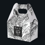Caixinha De Lembrancinhas Folhas de Palmeira Tropical Abstrata Casamentos na<br><div class="desc">Um belo esboço vintage de galhos de palmeira em preto e branco. Um design abstrato rústico perfeito ideal para qualquer estilo de decoração de casa ou ocasião. Um design ideal para quem ama a natureza, arte abstrata, desenhos esboçados, designs temáticos de praia tropical, estilos rústicos e vintage. Personalize o monograma...</div>