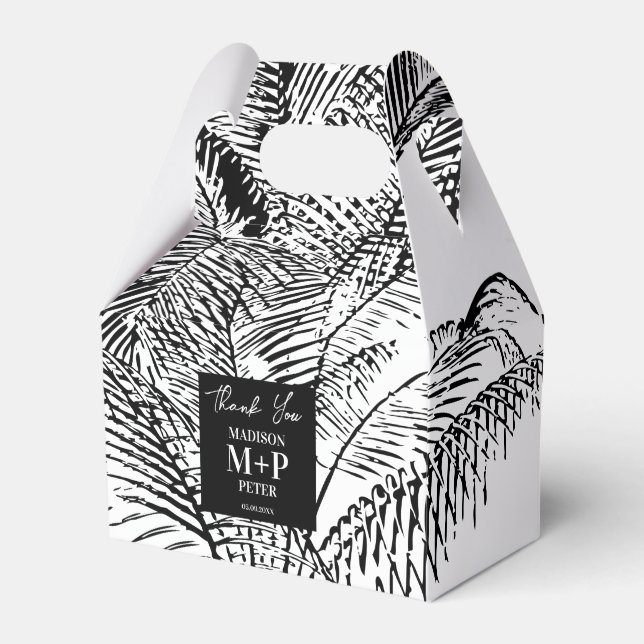 Caixinha De Lembrancinhas Folhas de Palmeira Tropical Casamentos Abstratos n (Frente)