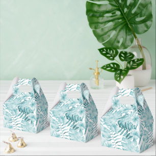 Caixinha De Lembrancinhas Folhas Florais Aqua Azul Tropical
