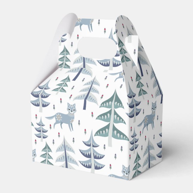 Caixinha De Lembrancinhas Folk Art Winter Fox and Trees (Frente)