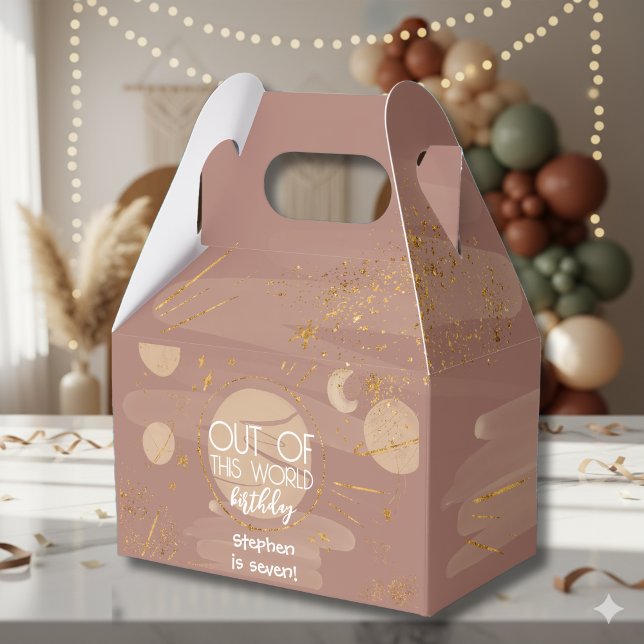 Caixinha De Lembrancinhas Fora deste aniversário do espaço mundial (Criador carregado)