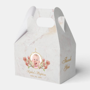 Caixinha De Lembrancinhas Foto de Batismo de Menina em Mármore Rosa com Magn