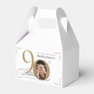 Caixinha De Lembrancinhas Foto de Caligrafia Branca Dourada de Aniversário d