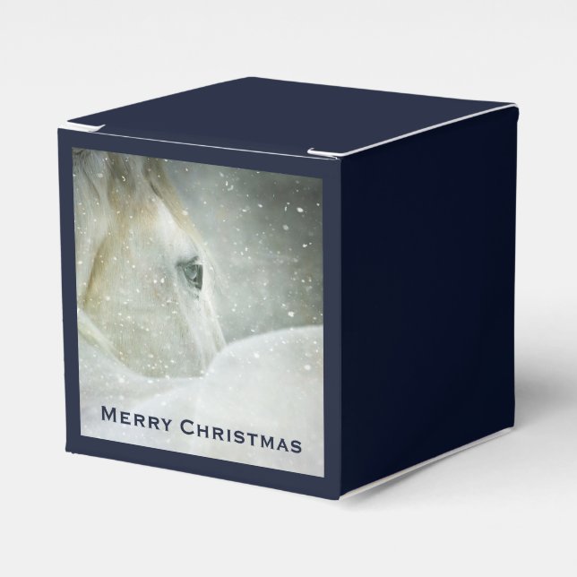 Caixinha De Lembrancinhas Foto de um belo Cavalo Branco no inverno (Frente)