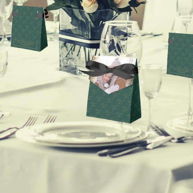 Caixinha De Lembrancinhas Foto do casal | Casamento de agradecimentos Verdes (In Situ - Front And Back)