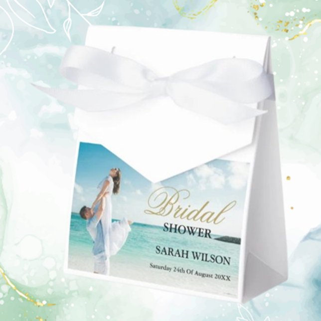 Caixinha De Lembrancinhas Foto personalizada de casamento moderno de praia (Create lasting memories with custom photo modern beach wedding favor boxes—personalized keepsakes )