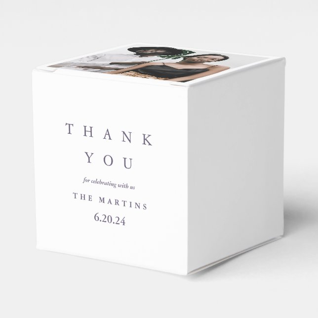 Caixinha De Lembrancinhas Foto personalizada de Casamento Roxo Obrigado (Frente)