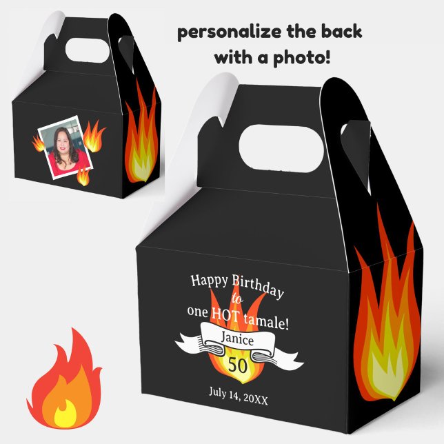 Caixinha De Lembrancinhas Foto personalizada "Tamale quente" de 50º aniversá (A fun favor box for birthdays (personalize with age and photo).)