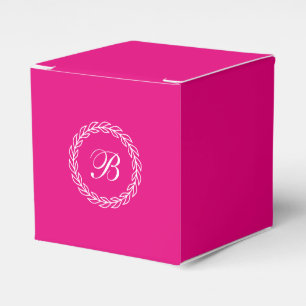 Caixinha De Lembrancinhas Frota de Laurel Branca Rosa Fuchsia com Monograma