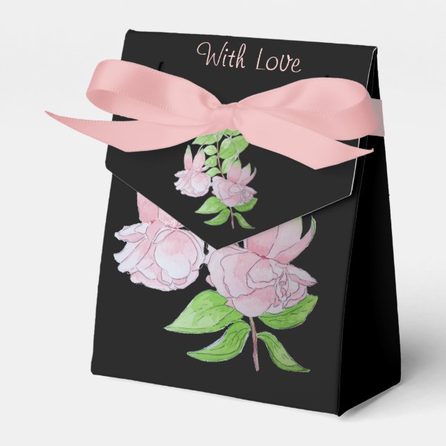 Caixinha De Lembrancinhas fundo preto bonito de flores cor-de-rosa para casa (Frente)