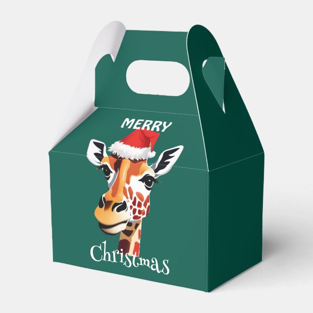 Caixinha De Lembrancinhas Funny Safari animais Giraffe Papais noeis Xmas (Frente)