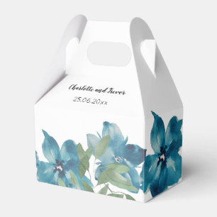 Caixinha De Lembrancinhas Fusão Floral Azul Aquarela Pintada à Mão
