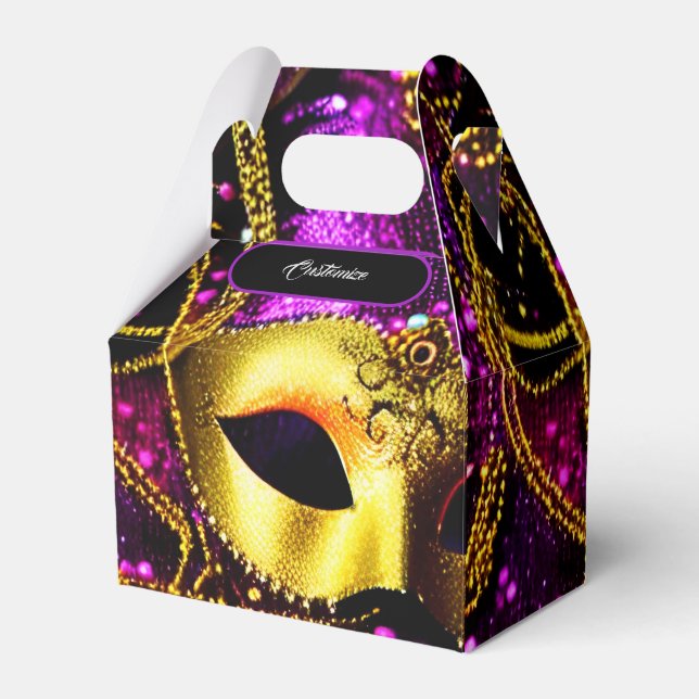 Caixinha De Lembrancinhas Gable de Máscara Dourada Elegante (Frente)